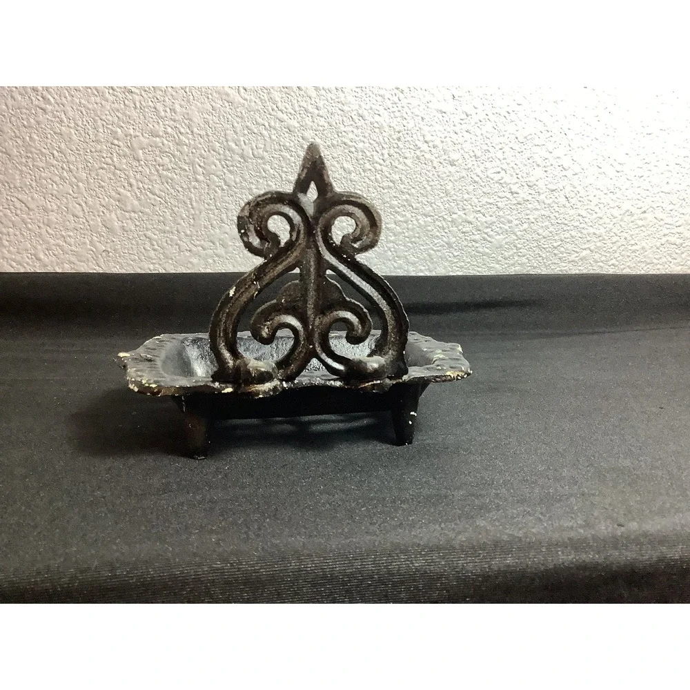 Vintage Cast Iron Soap Dish | Ornate Victorian Revival Style | Freestanding Tray